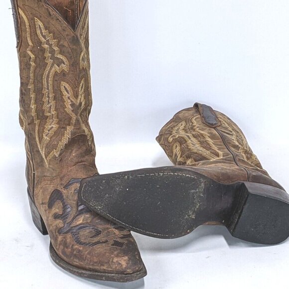 JB Dillon Embroidered Western Boots, Distressed Goat Leather Boots, Size 8D - Picture 3 of 12